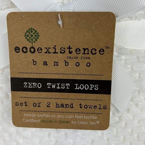 Ecoexistence Bamboo Bath Hand Towels White 2pc Set Cotton Rayon Soft NEW - Picture 2 of 10